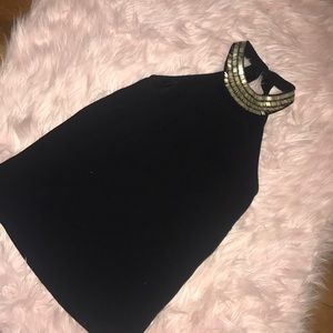 Gold embellished black tank